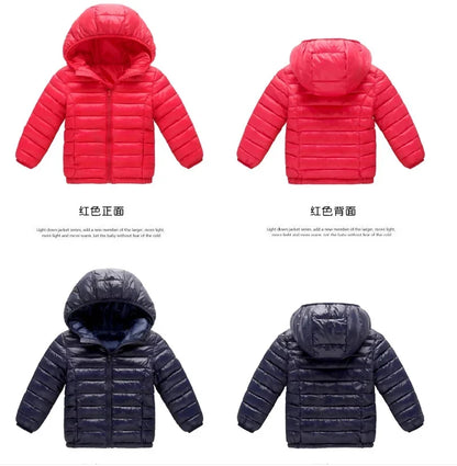 Kids Winter Jackets - Boys Girls Hooded Windproof Coat | Solid Color Outerwear - ZOOMNSTORE