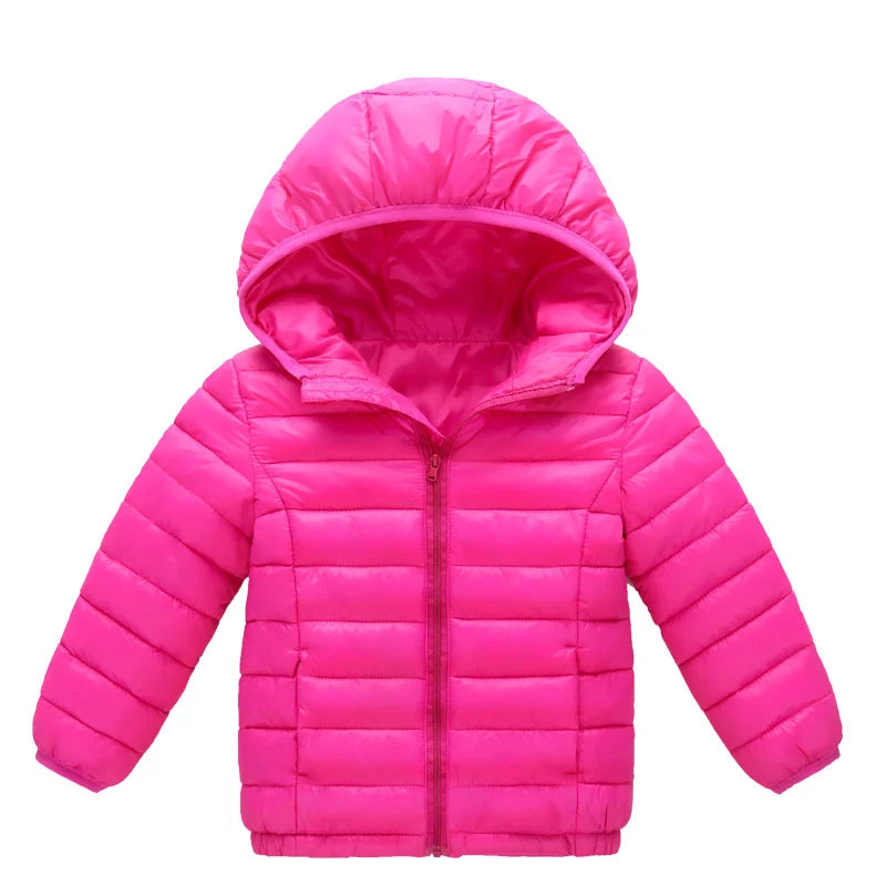 Kids Winter Jackets - Boys Girls Hooded Windproof Coat | Solid Color Outerwear - ZOOMNSTORE