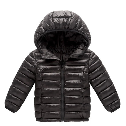Kids Winter Jackets - Boys Girls Hooded Windproof Coat | Solid Color Outerwear - ZOOMNSTORE