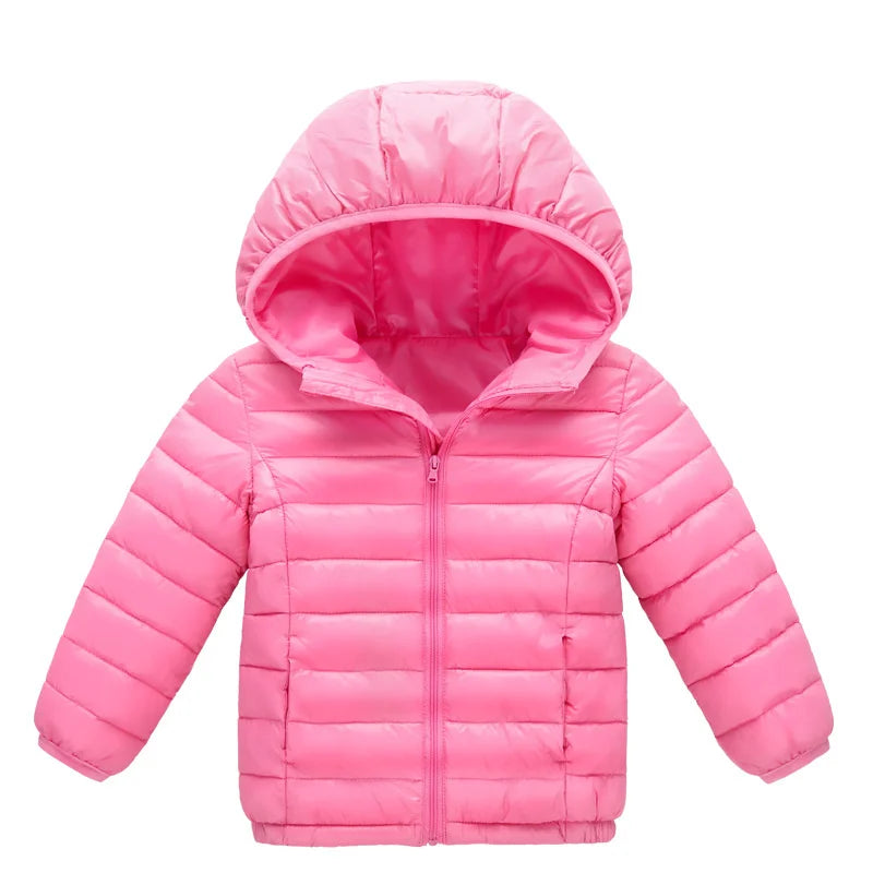 Kids Winter Jackets - Boys Girls Hooded Windproof Coat | Solid Color Outerwear - ZOOMNSTORE
