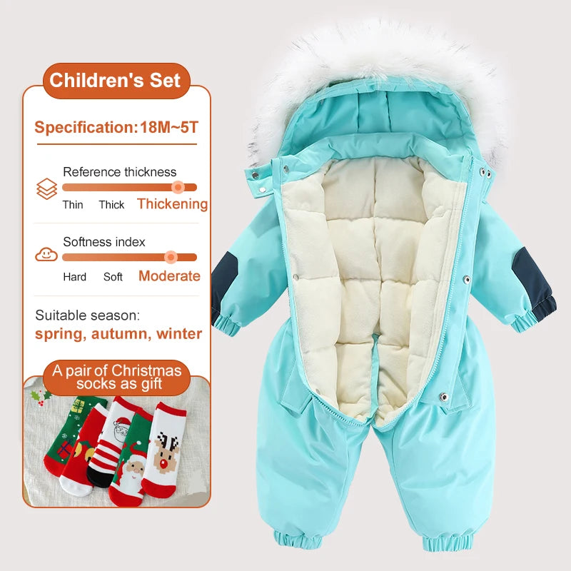 Kids Winter Snowsuit - Waterproof Toddler Snow Jumpsuit with Plush Velvet Jacket - ZOOMNSTORE