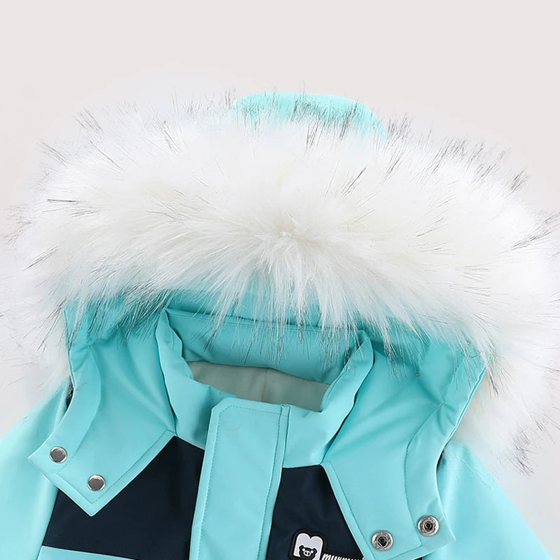 Kids Winter Snowsuit - Waterproof Toddler Snow Jumpsuit with Plush Velvet Jacket - ZOOMNSTORE