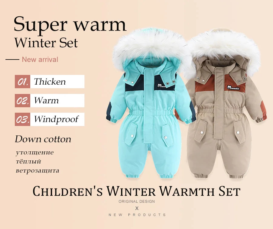 Kids Winter Snowsuit - Waterproof Toddler Snow Jumpsuit with Plush Velvet Jacket - ZOOMNSTORE