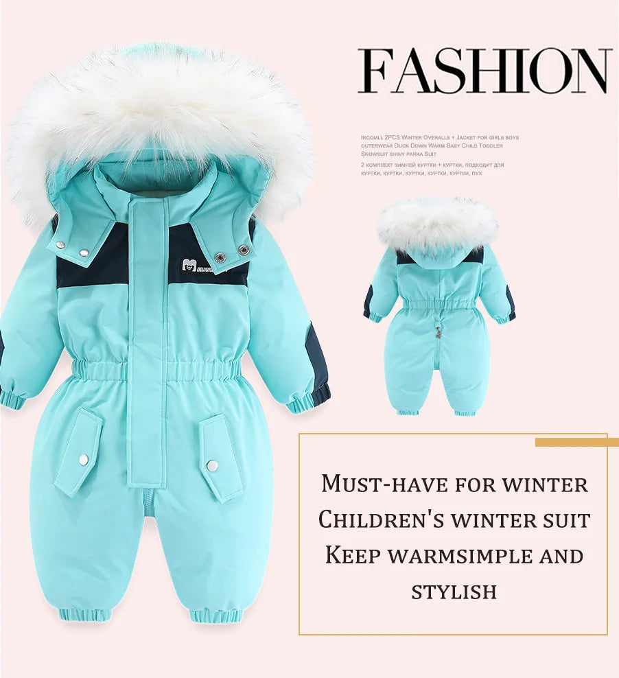 Kids Winter Snowsuit - Waterproof Toddler Snow Jumpsuit with Plush Velvet Jacket - ZOOMNSTORE