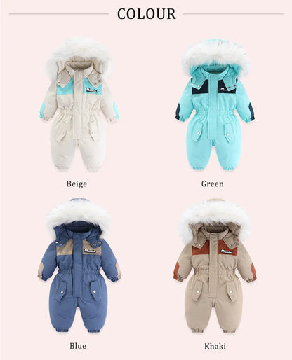 Kids Winter Snowsuit - Waterproof Toddler Snow Jumpsuit with Plush Velvet Jacket - ZOOMNSTORE