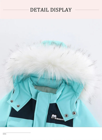 Kids Winter Snowsuit - Waterproof Toddler Snow Jumpsuit with Plush Velvet Jacket - ZOOMNSTORE