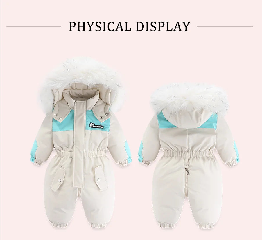 Kids Winter Snowsuit - Waterproof Toddler Snow Jumpsuit with Plush Velvet Jacket - ZOOMNSTORE