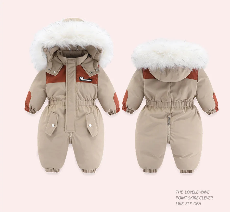 Kids Winter Snowsuit - Waterproof Toddler Snow Jumpsuit with Plush Velvet Jacket - ZOOMNSTORE