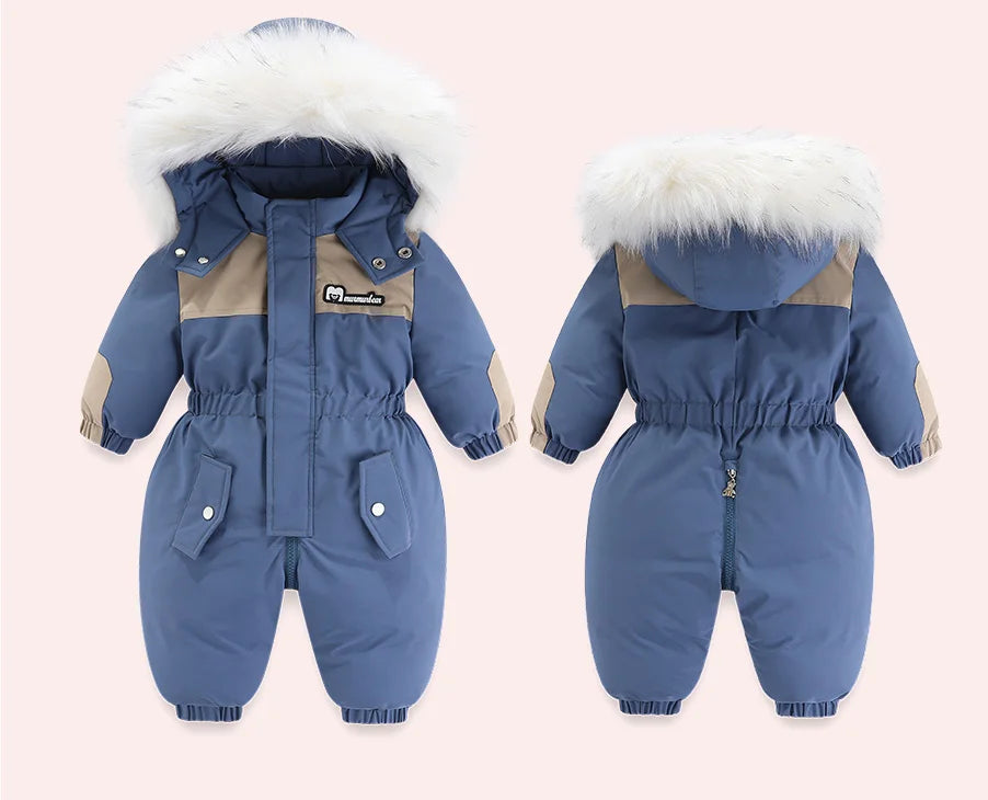 Kids Winter Snowsuit - Waterproof Toddler Snow Jumpsuit with Plush Velvet Jacket - ZOOMNSTORE