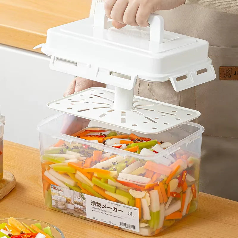 Kimchi Fermentation Container - 4/5L Leakproof Pickle Storage Jar with Detachable Press Plate - ZOOMNSTORE