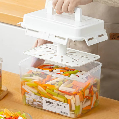 Kimchi Fermentation Container - 4/5L Leakproof Pickle Storage Jar with Detachable Press Plate - ZOOMNSTORE