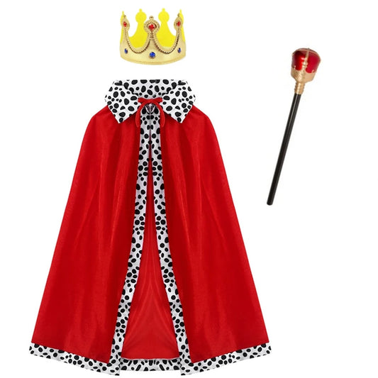 Halloween Adult King Red Cloak Costume Kids King Prince Robe Crown Velvet Cape Children Birthday Party Cosplay Accessory Suit - ZOOMNSTORE
