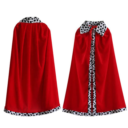 Halloween Adult King Red Cloak Costume Kids King Prince Robe Crown Velvet Cape Children Birthday Party Cosplay Accessory Suit - ZOOMNSTORE