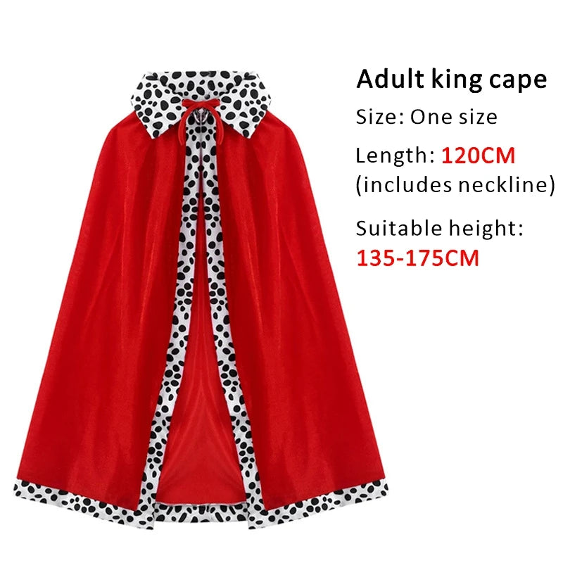 Halloween Adult King Red Cloak Costume Kids King Prince Robe Crown Velvet Cape Children Birthday Party Cosplay Accessory Suit - ZOOMNSTORE