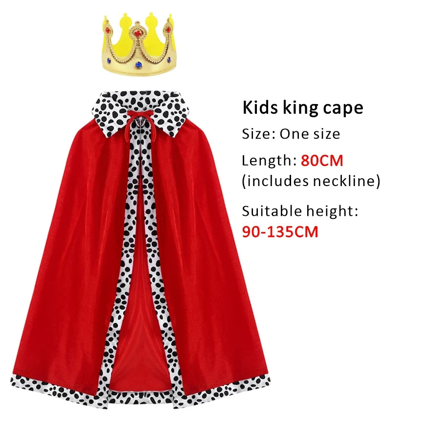 Halloween Adult King Red Cloak Costume Kids King Prince Robe Crown Velvet Cape Children Birthday Party Cosplay Accessory Suit - ZOOMNSTORE