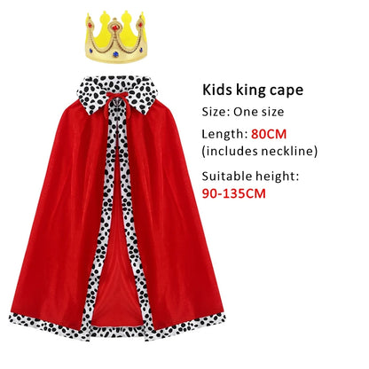 Halloween Adult King Red Cloak Costume Kids King Prince Robe Crown Velvet Cape Children Birthday Party Cosplay Accessory Suit - ZOOMNSTORE