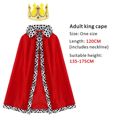 Halloween Adult King Red Cloak Costume Kids King Prince Robe Crown Velvet Cape Children Birthday Party Cosplay Accessory Suit - ZOOMNSTORE