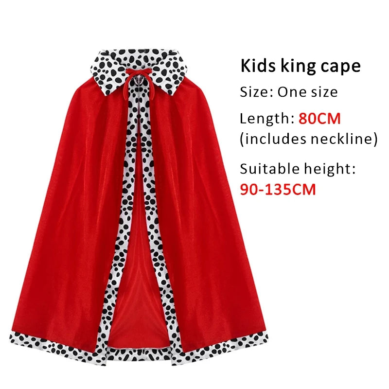 Halloween Adult King Red Cloak Costume Kids King Prince Robe Crown Velvet Cape Children Birthday Party Cosplay Accessory Suit - ZOOMNSTORE