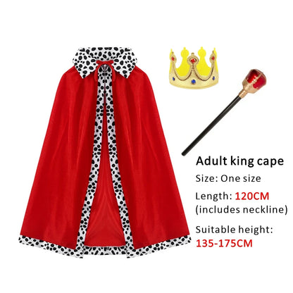 Halloween Adult King Red Cloak Costume Kids King Prince Robe Crown Velvet Cape Children Birthday Party Cosplay Accessory Suit - ZOOMNSTORE