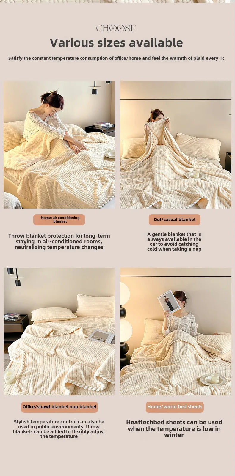 King Size Plaid Throw Blanket - Winter Sofa Comforter - ZOOMNSTORE