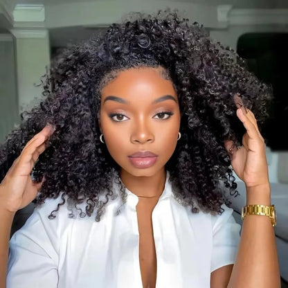 Kinky Curly Half Wig - 200% Density Remy Hair Glueless Clip In Wigs With Pre Plucked Hairline - ZOOMNSTORE