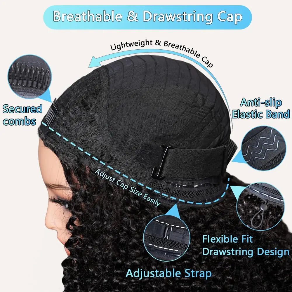 Kinky Curly Half Wig - 200% Density Remy Hair Glueless Clip In Wigs With Pre Plucked Hairline - ZOOMNSTORE