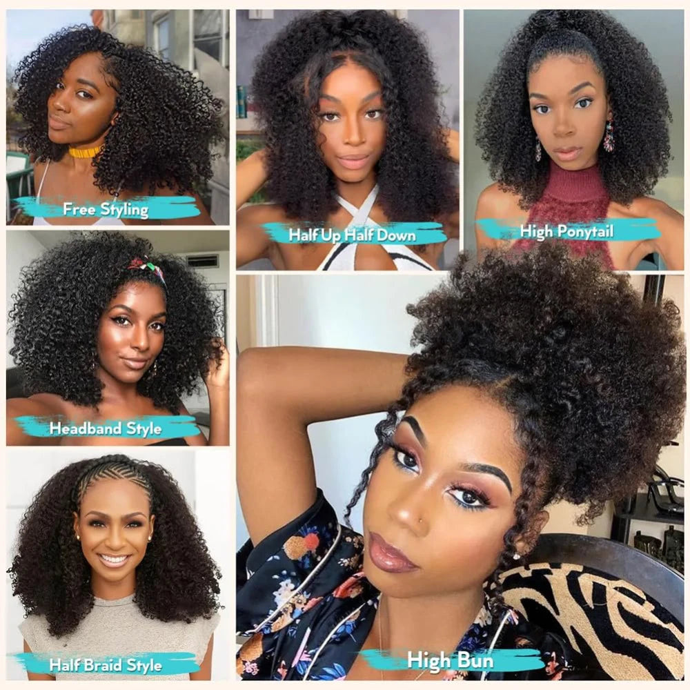 Kinky Curly Half Wig - 200% Density Remy Hair Glueless Clip In Wigs With Pre Plucked Hairline - ZOOMNSTORE