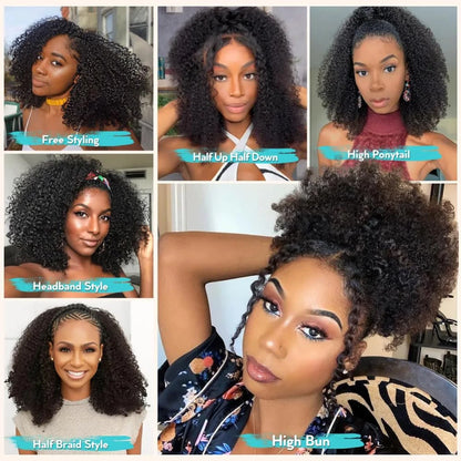 Kinky Curly Half Wig - 200% Density Remy Hair Glueless Clip In Wigs With Pre Plucked Hairline - ZOOMNSTORE
