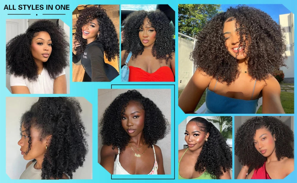 Kinky Curly Half Wig - 200% Density Remy Hair Glueless Clip In Wigs With Pre Plucked Hairline - ZOOMNSTORE