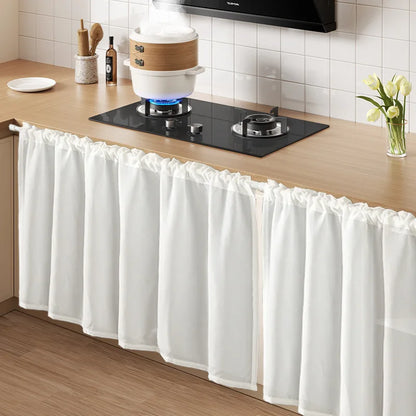 Kitchen Cabinet Curtain - Waterproof Matte Satin Weave Panel for Flat Windows - ZOOMNSTORE