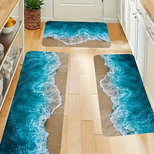Summer Beach Wave Non-Slip Kitchen and Bathroom Rug - Decorative Floormat for Hallway and Balcony - ZOOMNSTORE