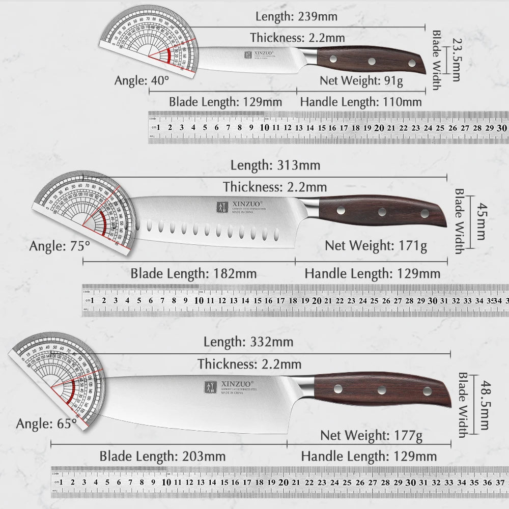 XINZUO High Quality Paring  Utility Cleaver Knife Set - 35 5 8 Germany 14116 Stainless Steel - ZOOMNSTORE