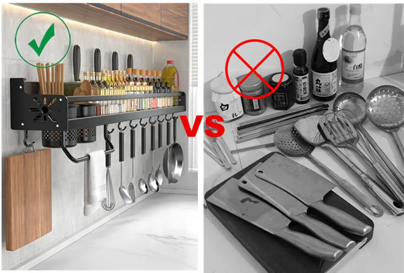 Kitchen Organizer Shelf - Wall Mounted Rack for Spice Storage & Compact Utensil Holder - ZOOMNSTORE