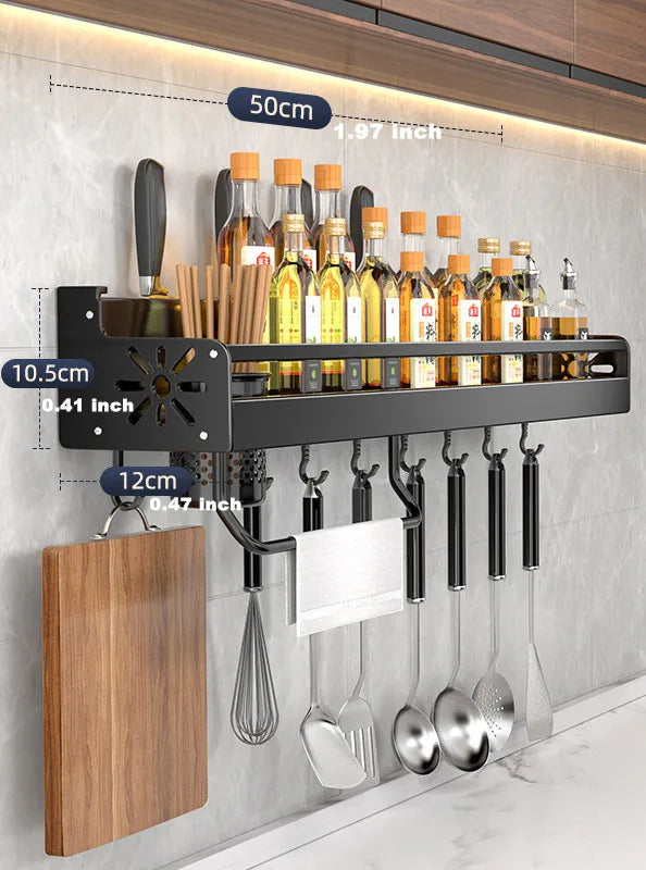 Kitchen Organizer Shelf - Wall Mounted Rack for Spice Storage & Compact Utensil Holder - ZOOMNSTORE