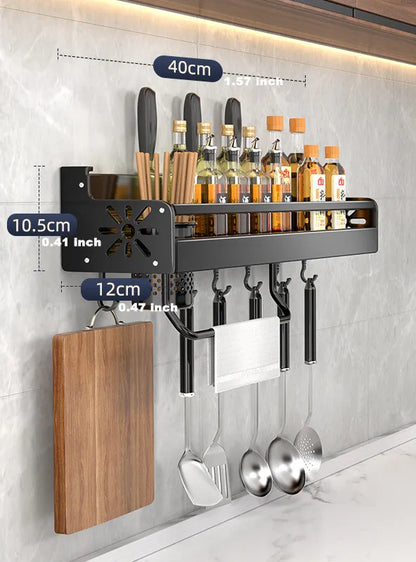 Kitchen Organizer Shelf - Wall Mounted Rack for Spice Storage & Compact Utensil Holder - ZOOMNSTORE