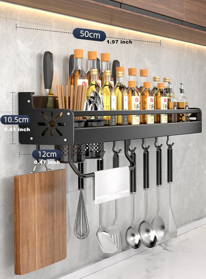 Kitchen Organizer Shelf - Wall Mounted Rack for Spice Storage & Compact Utensil Holder - ZOOMNSTORE
