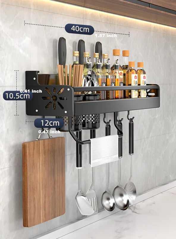 Kitchen Organizer Shelf - Wall Mounted Rack for Spice Storage & Compact Utensil Holder - ZOOMNSTORE