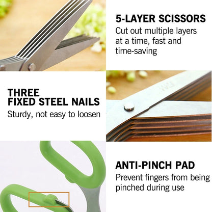 Kitchen Scissors Multi-Layer Vegetable Cutter | Stainless Steel Herb Cutting Tool - ZOOMNSTORE