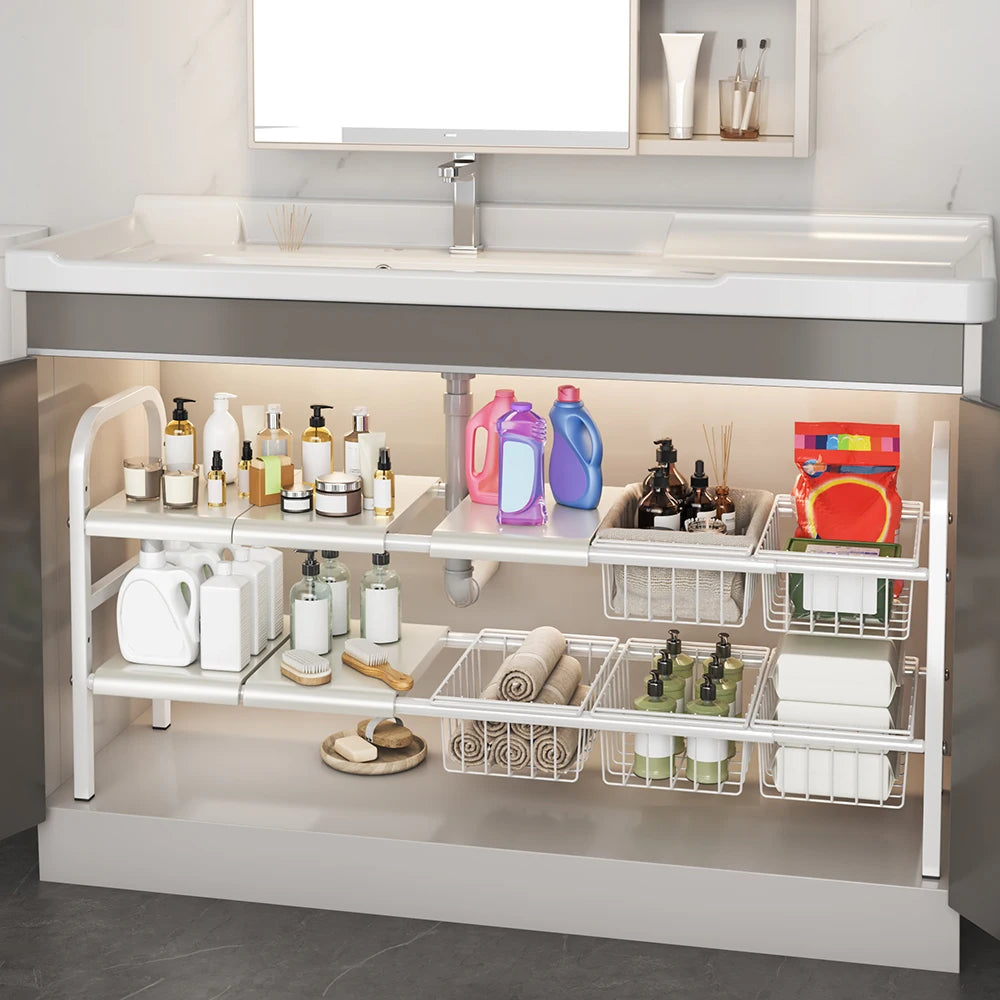 Expandable Under Sink Organizer - Multi-Use Cabinet Storage Rack with Removable Baskets - ZOOMNSTORE