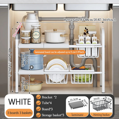 Expandable Under Sink Organizer - Multi-Use Cabinet Storage Rack with Removable Baskets - ZOOMNSTORE