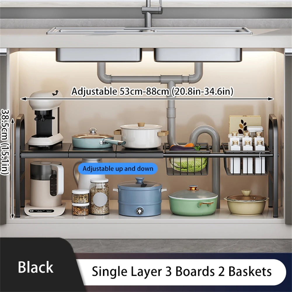Expandable Under Sink Organizer - Multi-Use Cabinet Storage Rack with Removable Baskets - ZOOMNSTORE