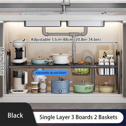 Expandable Under Sink Organizer - Multi-Use Cabinet Storage Rack with Removable Baskets - ZOOMNSTORE