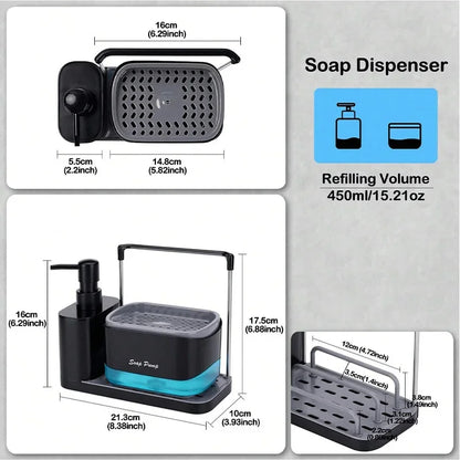 Kitchen Soap Dispenser - Dual Soap Dispensers with Sponge Holder & Dishcloth Tray - ZOOMNSTORE