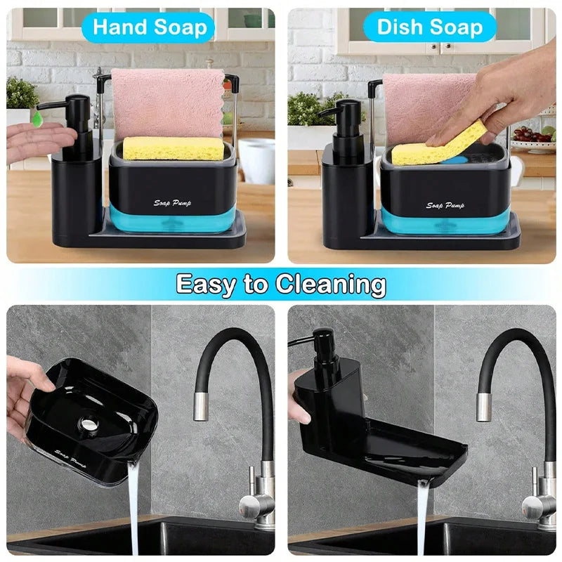 Kitchen Soap Dispenser - Dual Soap Dispensers with Sponge Holder & Dishcloth Tray - ZOOMNSTORE
