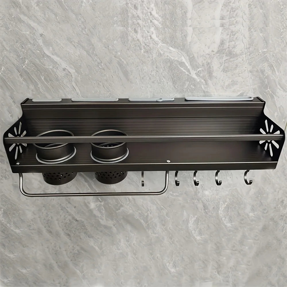 Wall-Mounted Spice Rack - Kitchen Storage Organizer with Hooks for Utensils and Tableware - ZOOMNSTORE