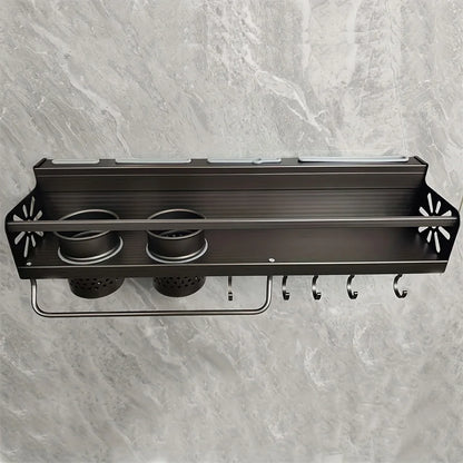 Wall-Mounted Spice Rack - Kitchen Storage Organizer with Hooks for Utensils and Tableware - ZOOMNSTORE