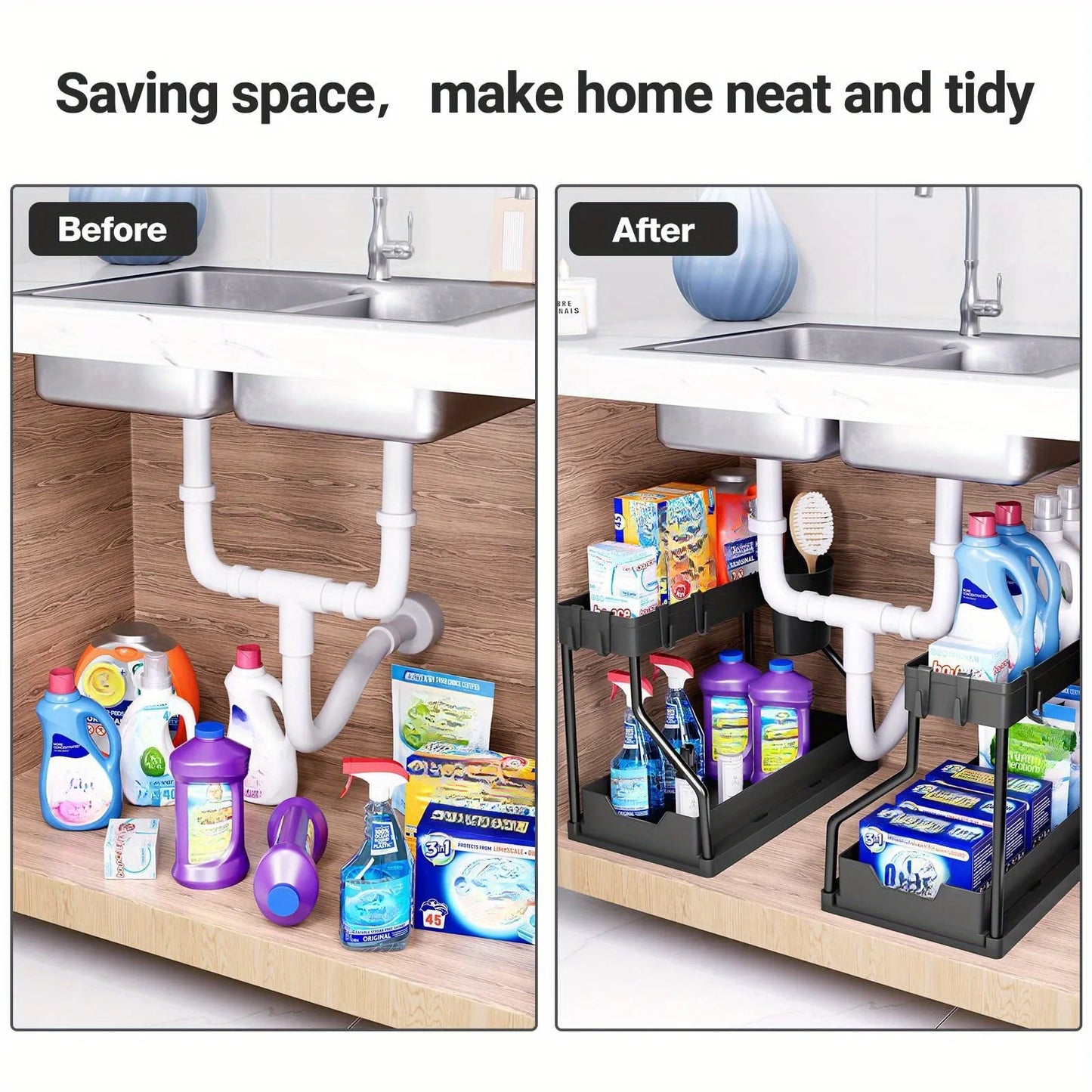 Multi-Layer Kitchen  Bathroom Storage Rack - Pull-Out Finishing Organizer - ZOOMNSTORE