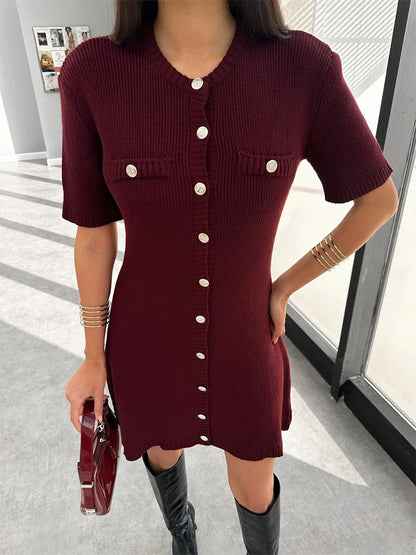 Elegant Knit Mini Dress - Womens Slim High Waist Bodycon Sweater Dress - ZOOMNSTORE