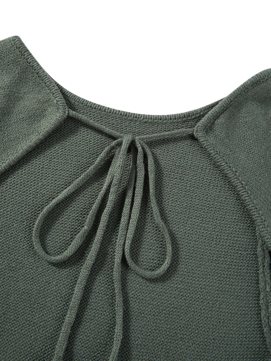 Womens Knitted Bodycon Dress - Long Sleeve Backless Ruffle Trim Beachwear - ZOOMNSTORE