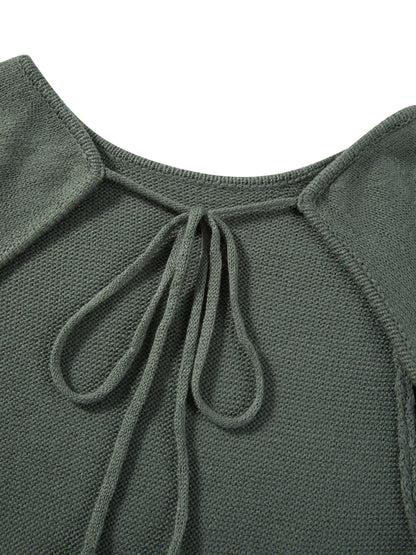 Womens Knitted Bodycon Dress - Long Sleeve Backless Ruffle Trim Beachwear - ZOOMNSTORE